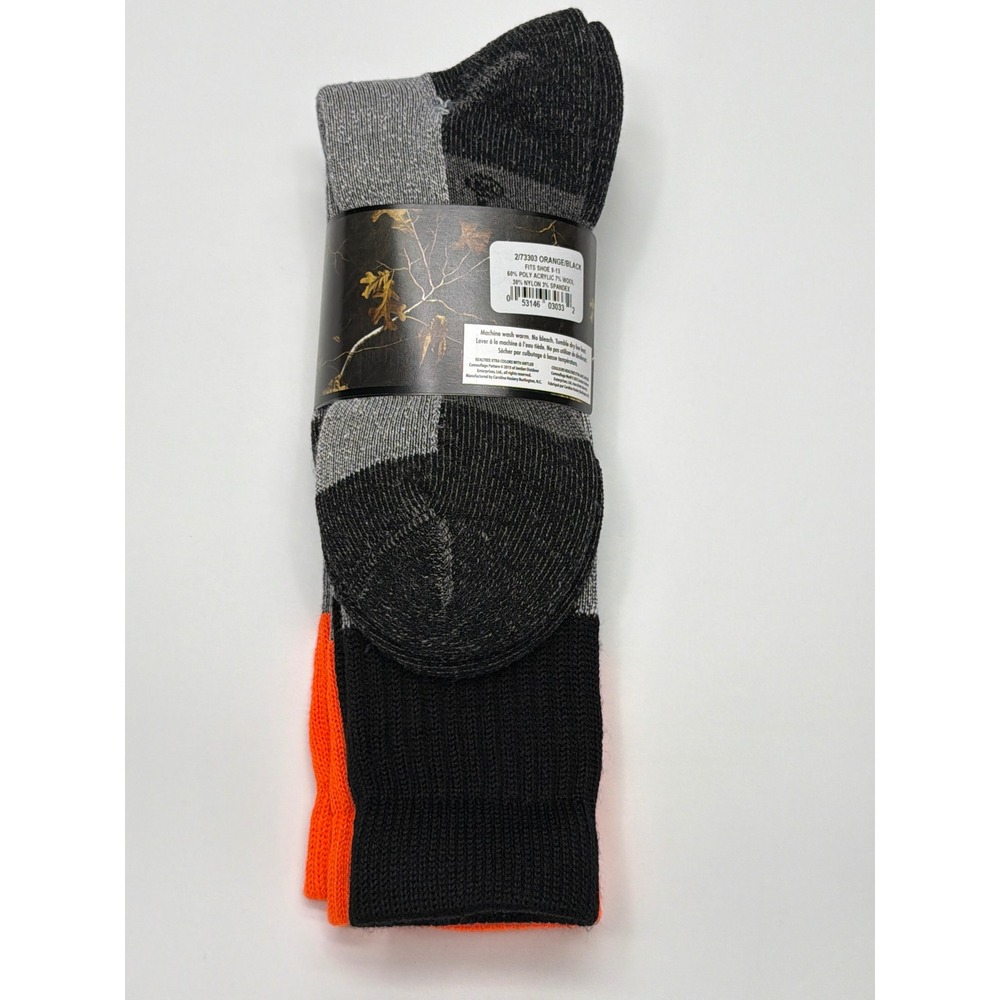 Carolina Ultimate Realtree Men's Wool Blend Crew Socks Size 9-13 Black Orange US - Picture 3 of 5